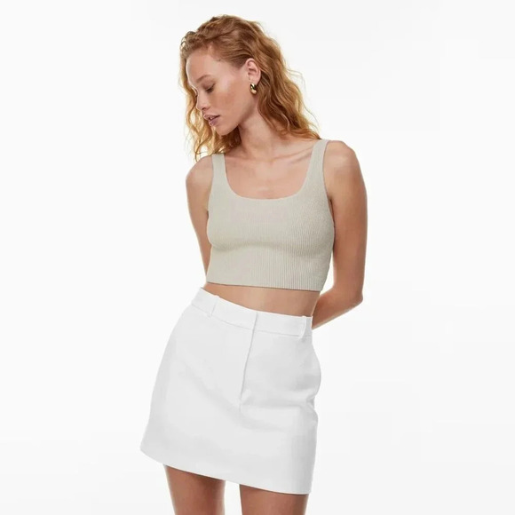 Aritzia Babaton  Small Sculpt Knit Cropped Squareneck Tank Matte Pearl Ribbed - Picture 1 of 6
